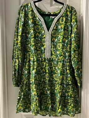 Green & Yellow Floral Tiered Tunic Dress